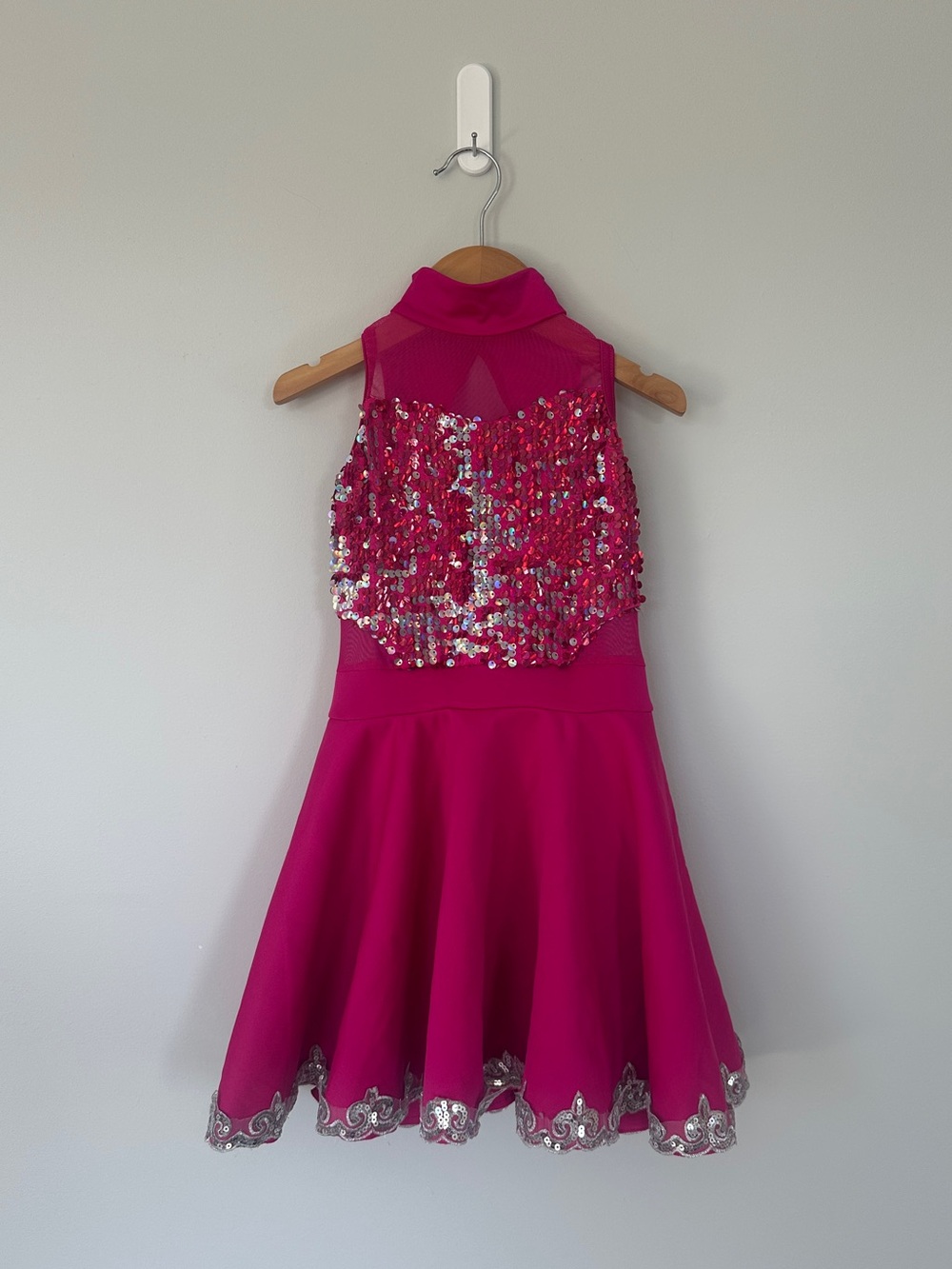 Weissman- Girls' Hot Pink Sequin Halter Skating/Dance Dress Costume - Size LC